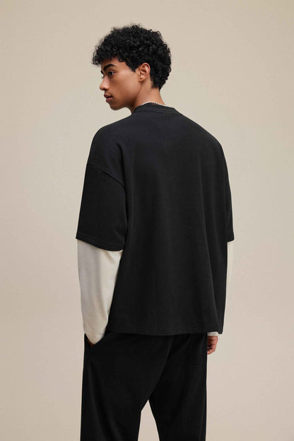320GSM Unisex Faux Layered Solid Color Base Layer Long-Sleeve Tee