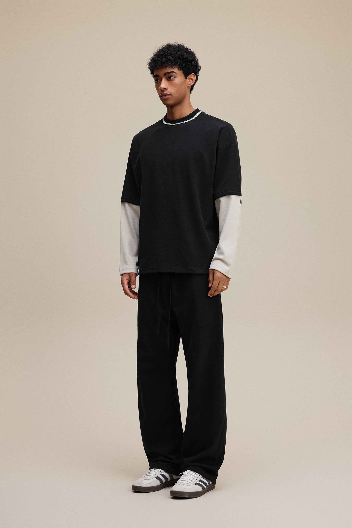 320GSM Unisex Faux Layered Solid Color Base Layer Long-Sleeve Tee