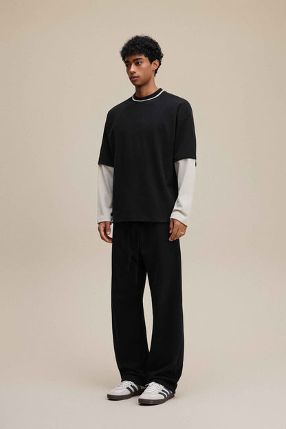 320GSM Unisex Faux Layered Solid Color Base Layer Long-Sleeve Tee