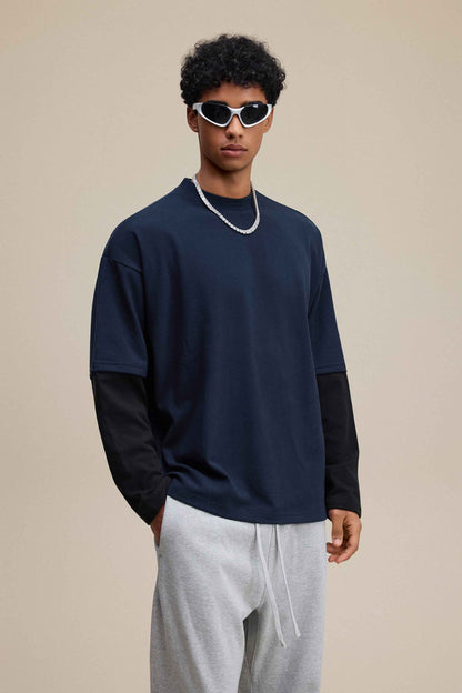 320GSM Unisex Faux Layered Solid Color Base Layer Long-Sleeve Tee