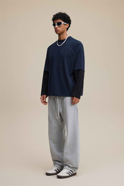 320GSM Unisex Faux Layered Solid Color Base Layer Long-Sleeve Tee