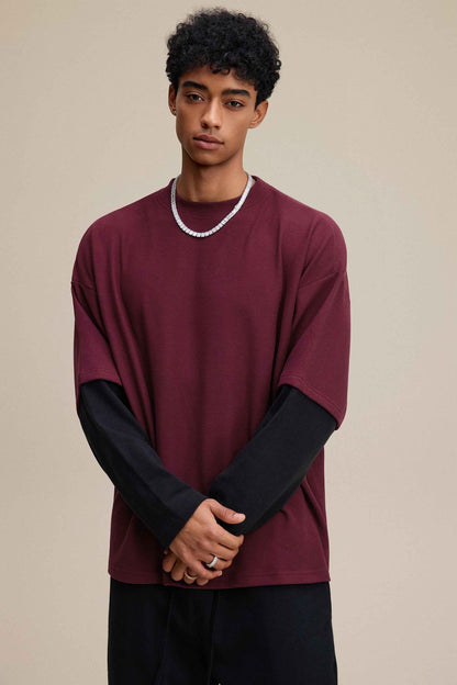320GSM Unisex Faux Layered Solid Color Base Layer Long-Sleeve Tee