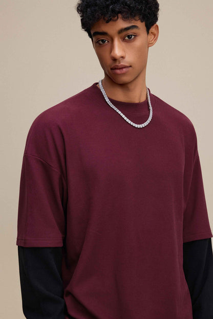 320GSM Unisex Faux Layered Solid Color Base Layer Long-Sleeve Tee