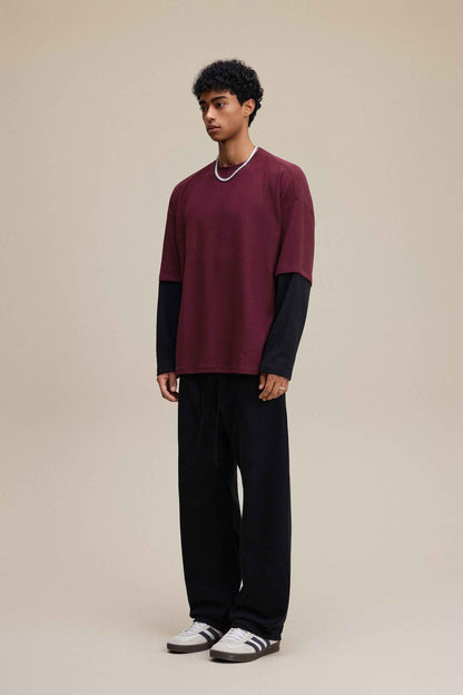 320GSM Unisex Faux Layered Solid Color Base Layer Long-Sleeve Tee