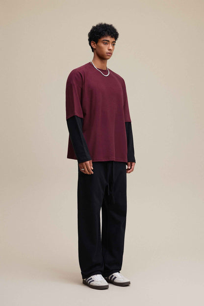 320GSM Unisex Faux Layered Solid Color Base Layer Long-Sleeve Tee
