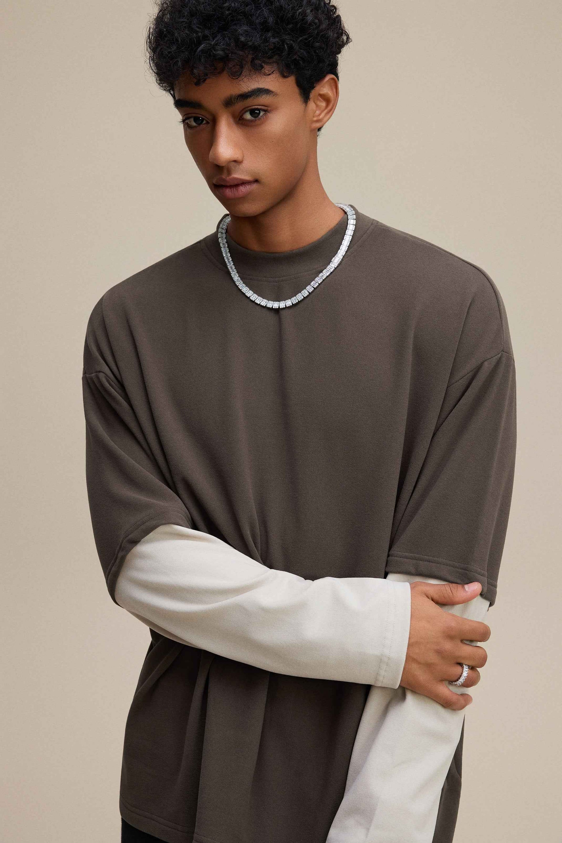 320GSM Unisex Faux Layered Solid Color Base Layer Long-Sleeve Tee