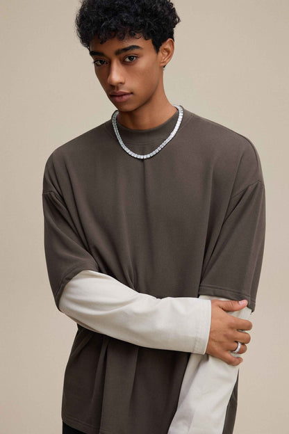 320GSM Unisex Faux Layered Solid Color Base Layer Long-Sleeve Tee