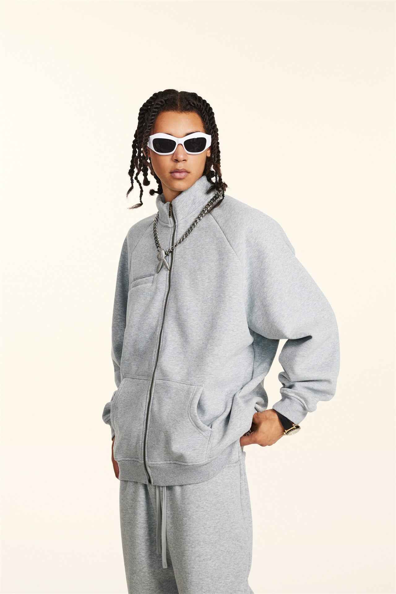 420GSM Unisex Minimalist Drop-Shoulder Zip Coat Jacket