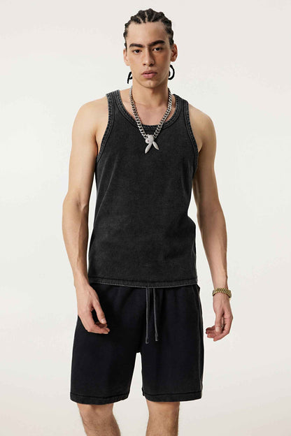350GSM Men's Fried-Color Stretch Ribbed Muscle Tee