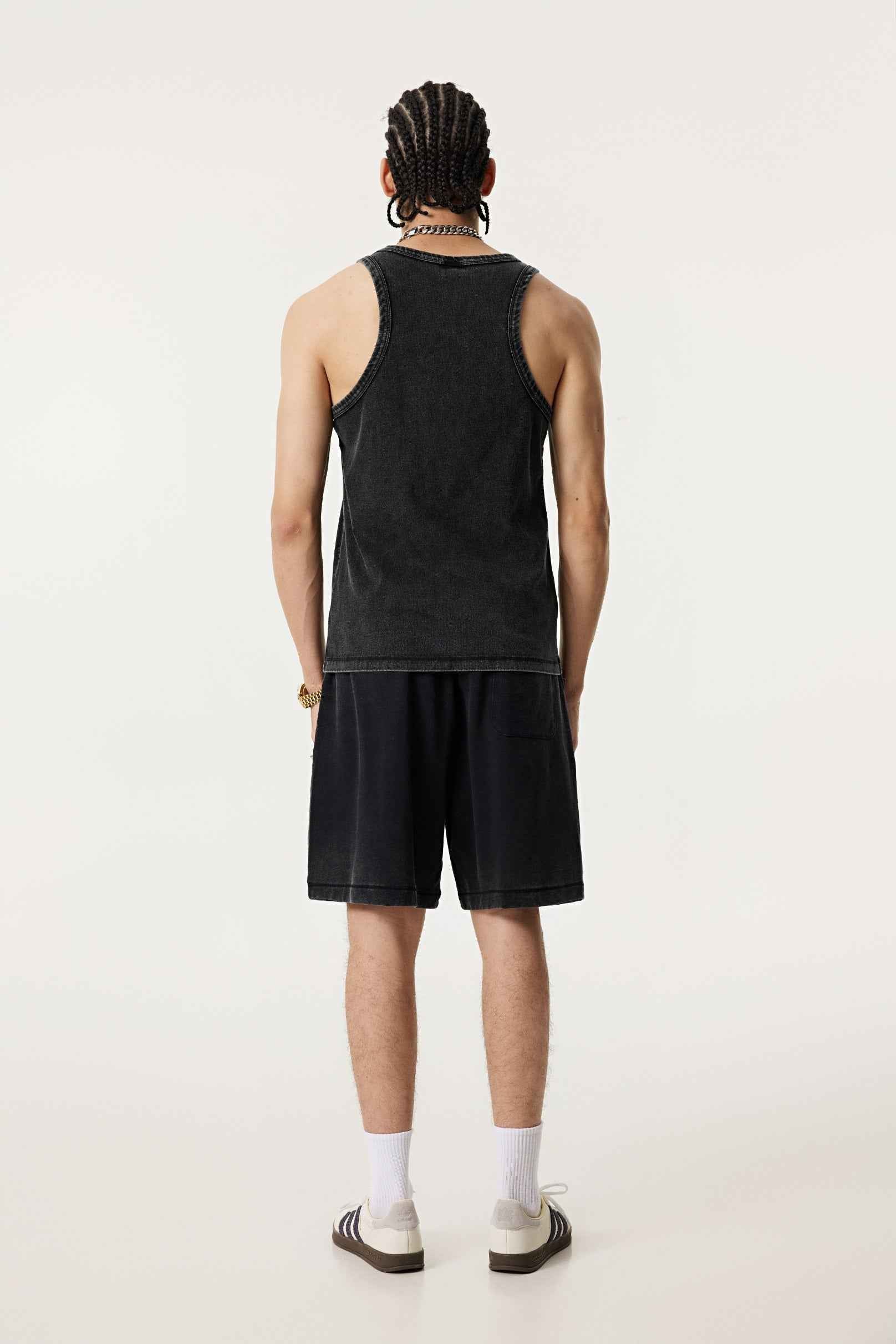 350GSM Men's Fried-Color Stretch Ribbed Muscle Tee