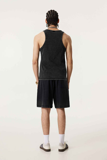 350GSM Men's Fried-Color Stretch Ribbed Muscle Tee