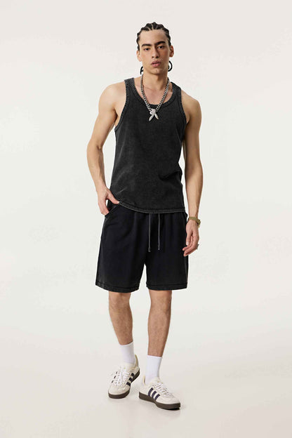 350GSM Men's Fried-Color Stretch Ribbed Muscle Tee