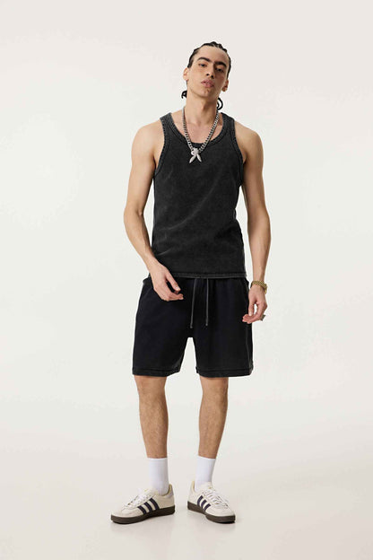 350GSM Men's Fried-Color Stretch Ribbed Muscle Tee