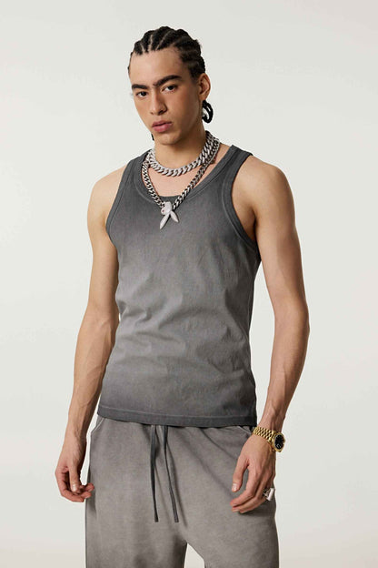 350GSM Men's Fried-Color Stretch Ribbed Muscle Tee