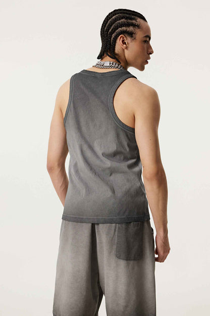 350GSM Men's Fried-Color Stretch Ribbed Muscle Tee