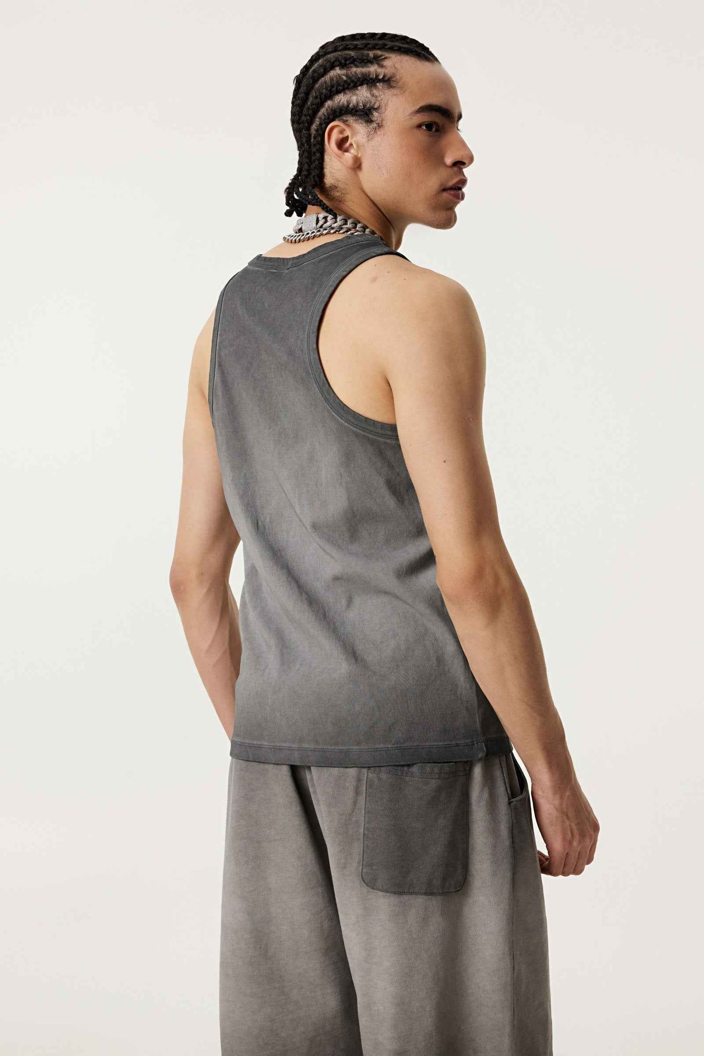 350GSM Men's Fried-Color Stretch Ribbed Muscle Tee
