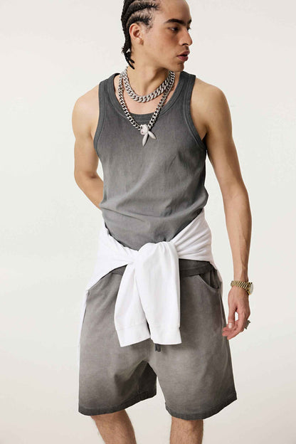 350GSM Men's Fried-Color Stretch Ribbed Muscle Tee