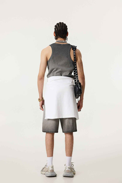 350GSM Men's Fried-Color Stretch Ribbed Muscle Tee