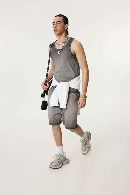 350GSM Men's Fried-Color Stretch Ribbed Muscle Tee