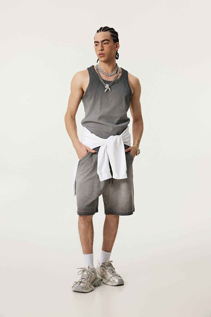 350GSM Men's Fried-Color Stretch Ribbed Muscle Tee