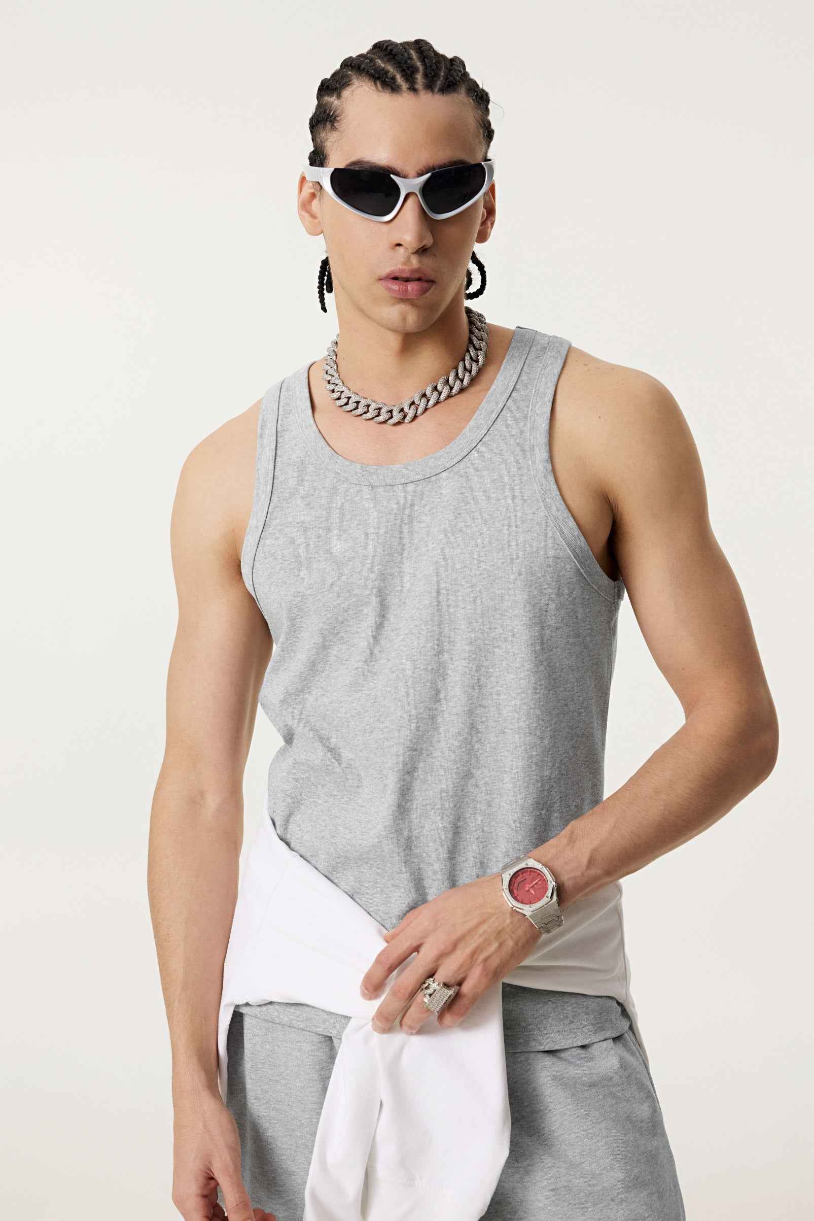 315GSM Men's Solid-Color Soft Cotton Muscle Tee