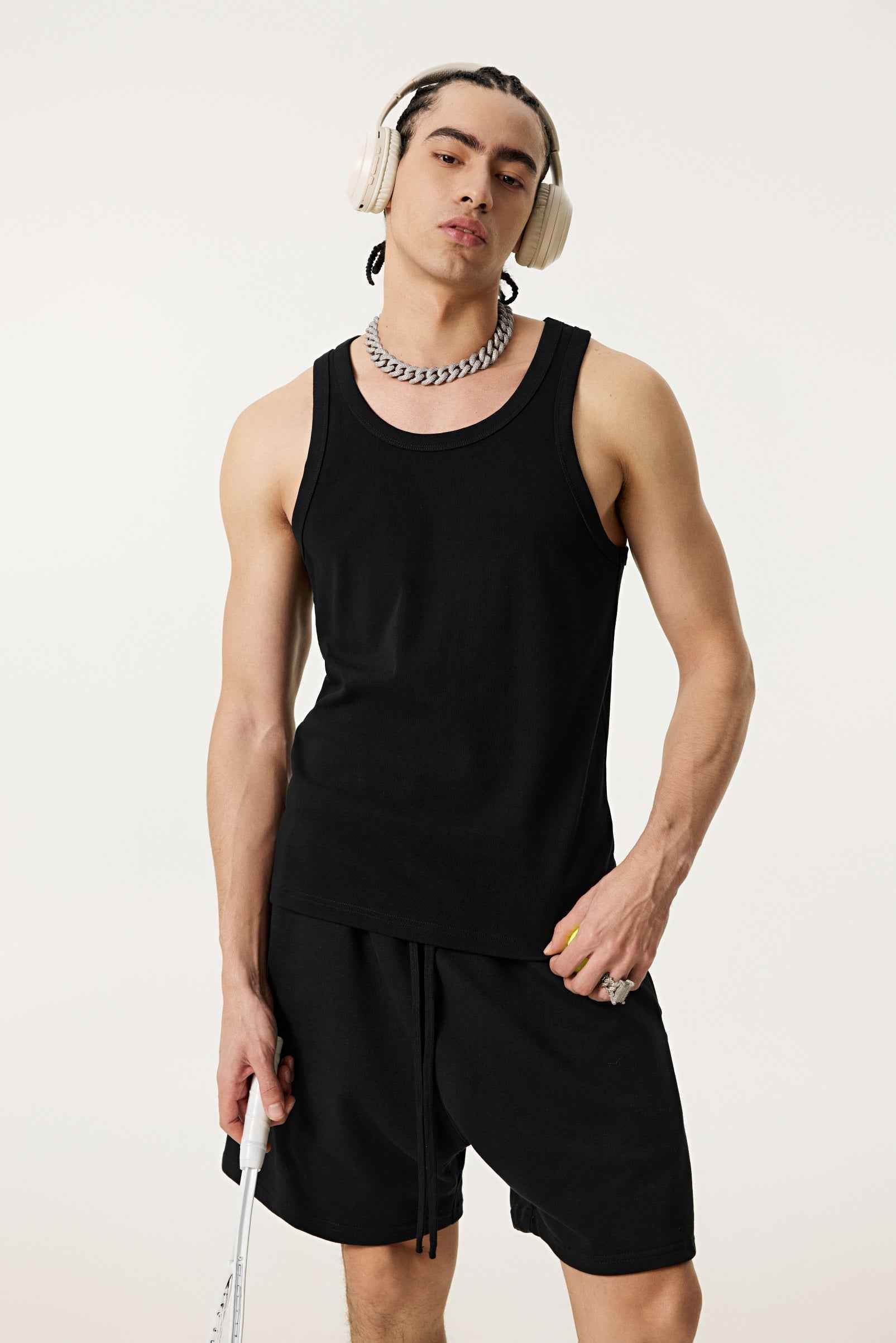 315GSM Men's Solid-Color Soft Cotton Muscle Tee