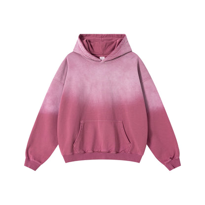 480GSM Unisex Monkey Wash Heavyweight French Terry Hoodie Vintage Faded Red