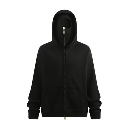 340GSM Men’s Trendy Fleece Zip-Up Windproof Face-Mask Hoodie Black