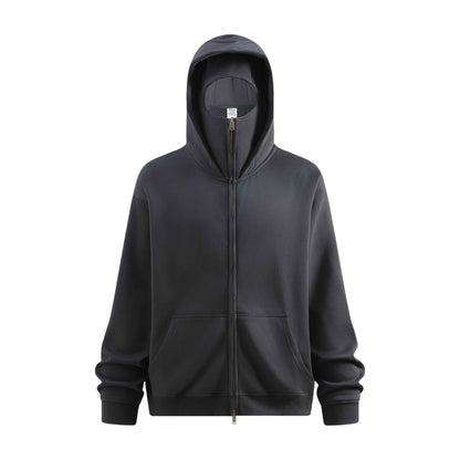 340GSM Men's Trendy Fleece Zip-Up Windproof Face-Mask Hoodie