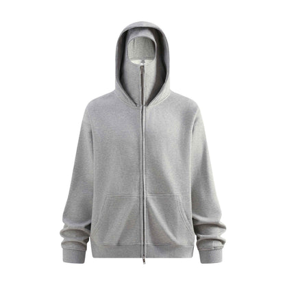 340GSM Men's Trendy Fleece Zip-Up Windproof Face-Mask Hoodie
