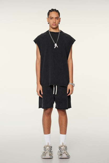 285GSM Men‘s Raglan-Style Snow-Wash Tank Top Black