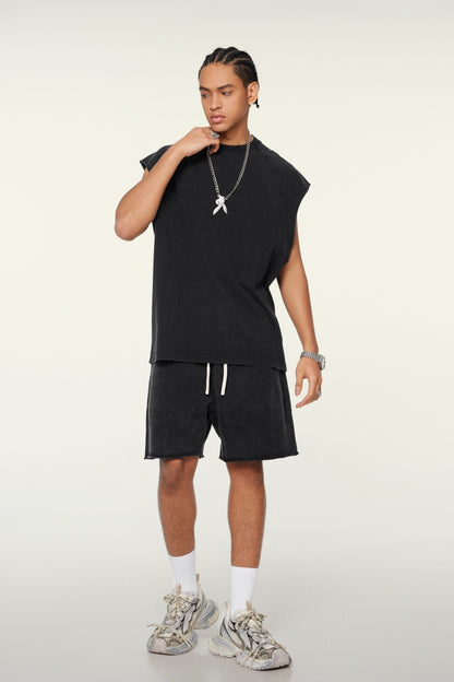 285GSM Men‘s Raglan-Style Snow-Wash Tank Top Black