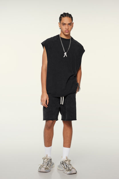 285GSM Men‘s Raglan-Style Snow-Wash Tank Top Black