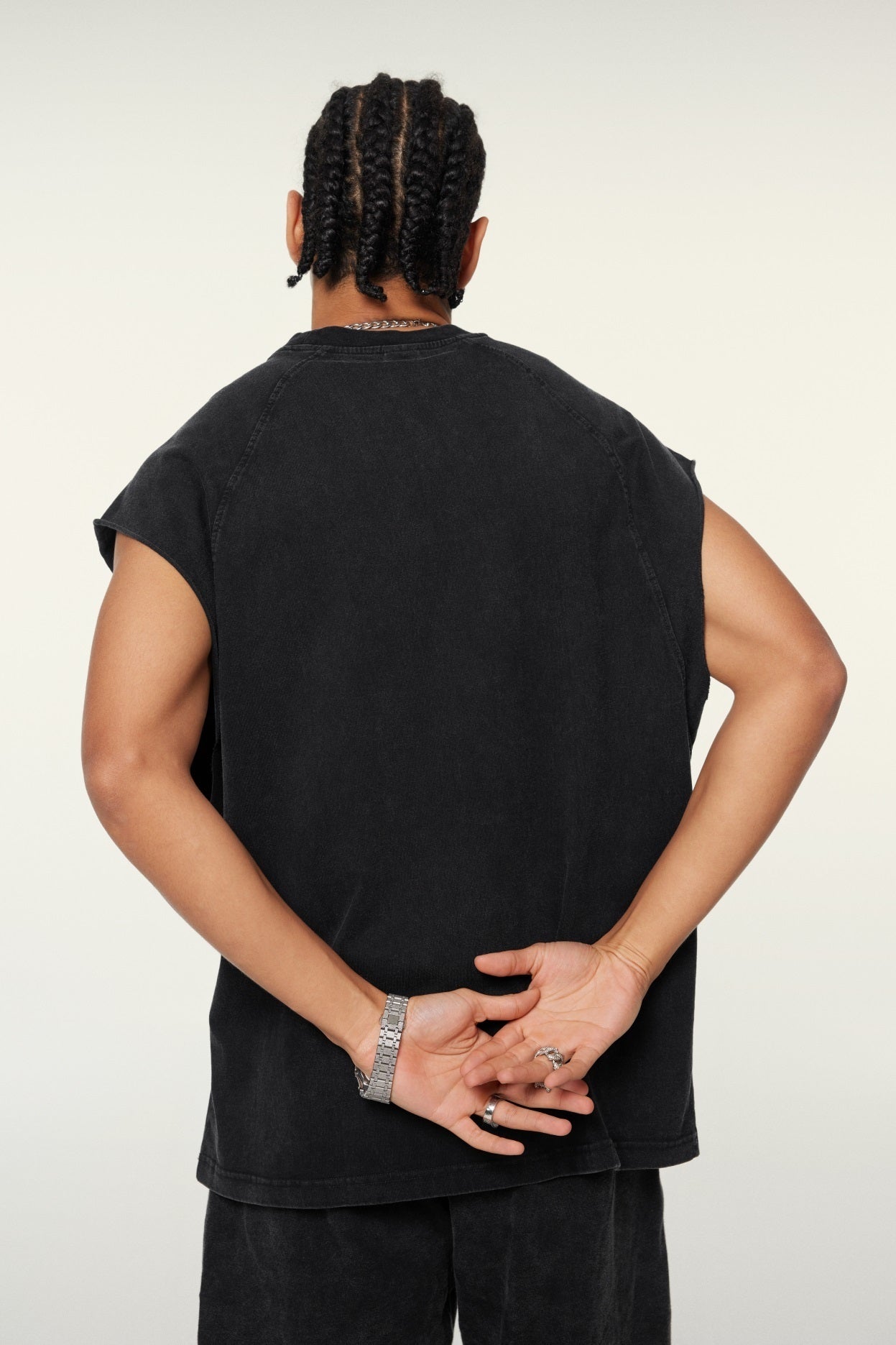 285GSM Men‘s Raglan-Style Snow-Wash Tank Top Black