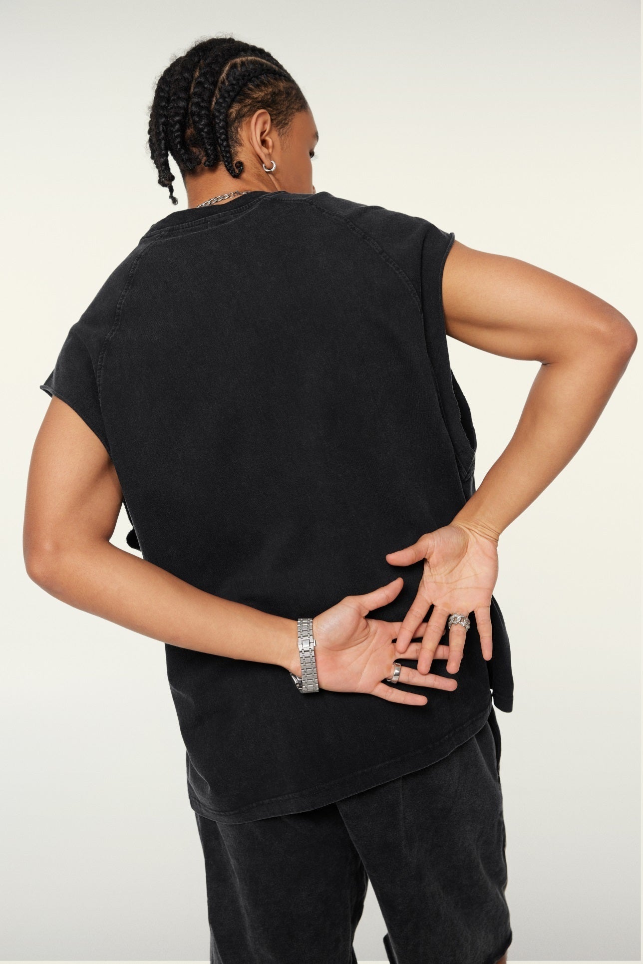 285GSM Men‘s Raglan-Style Snow-Wash Tank Top Black