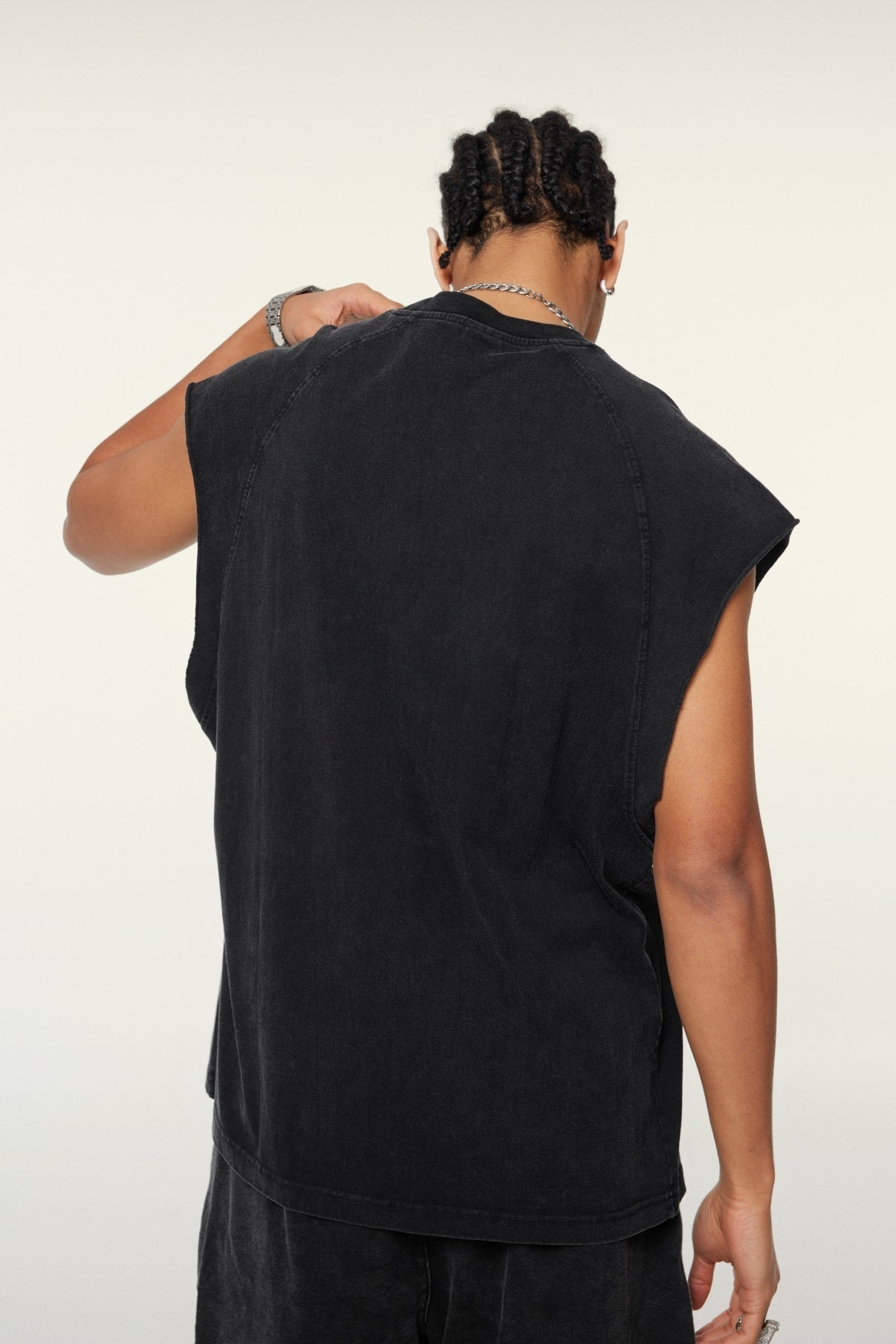 285GSM Men‘s Raglan-Style Snow-Wash Tank Top Black
