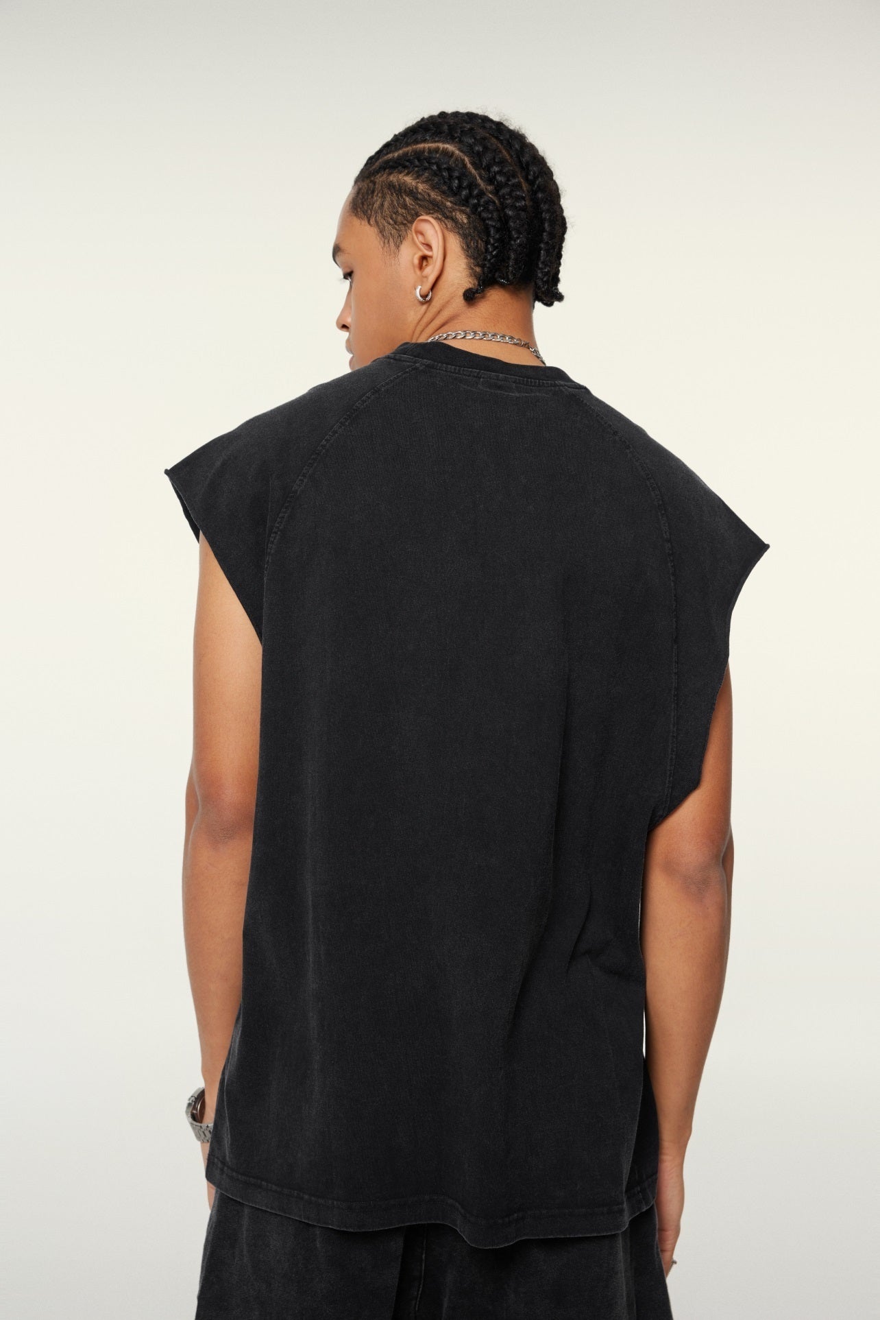 285GSM Men‘s Raglan-Style Snow-Wash Tank Top Black