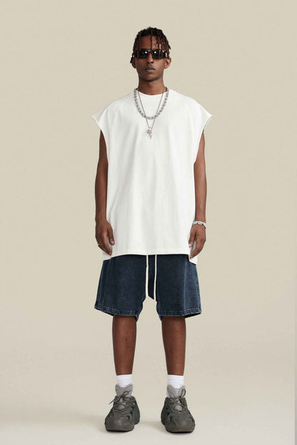 285GSM Men‘s Raglan-Style Snow-Wash Muscle Tee