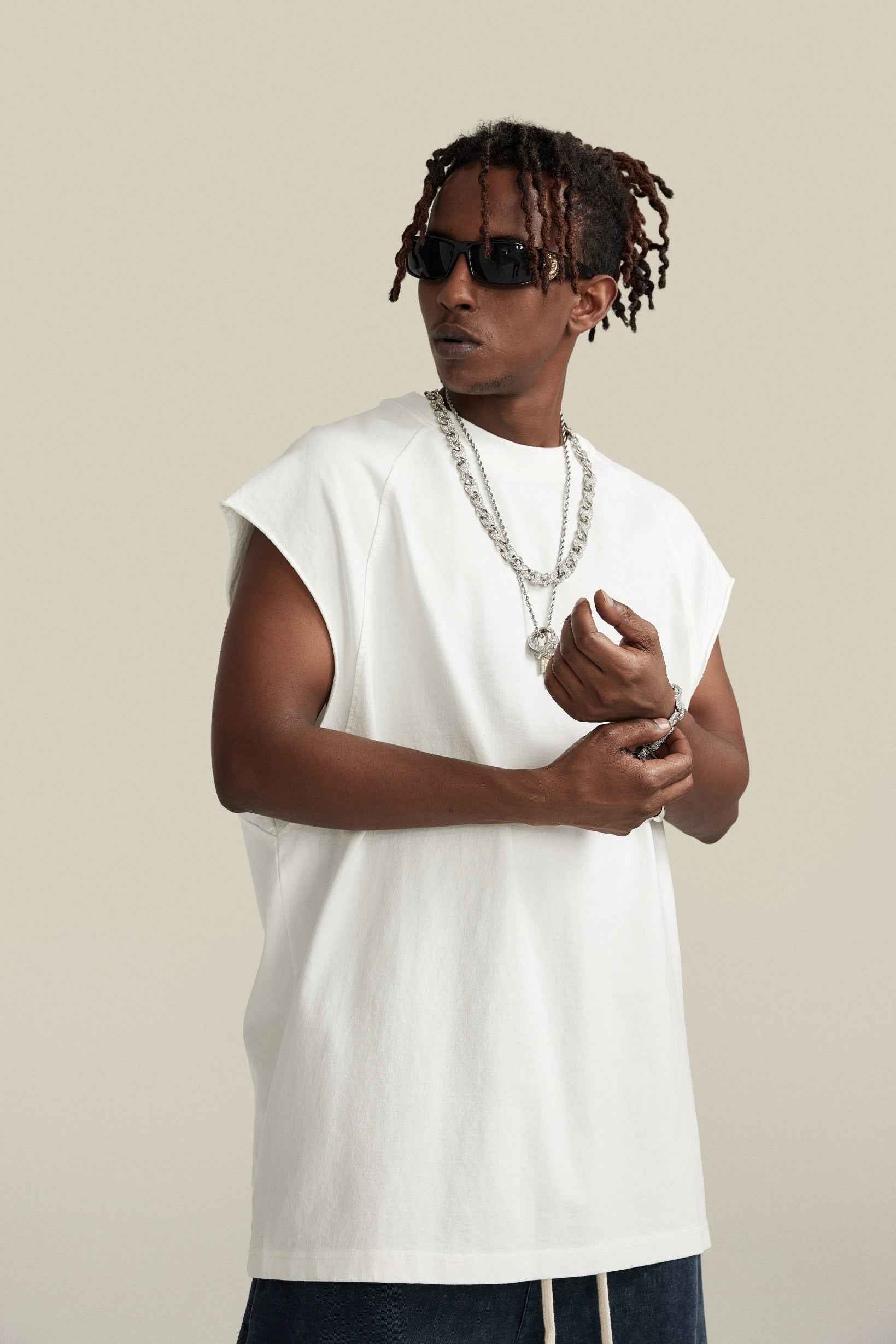 285GSM Men‘s Raglan-Style Snow-Wash Muscle Tee