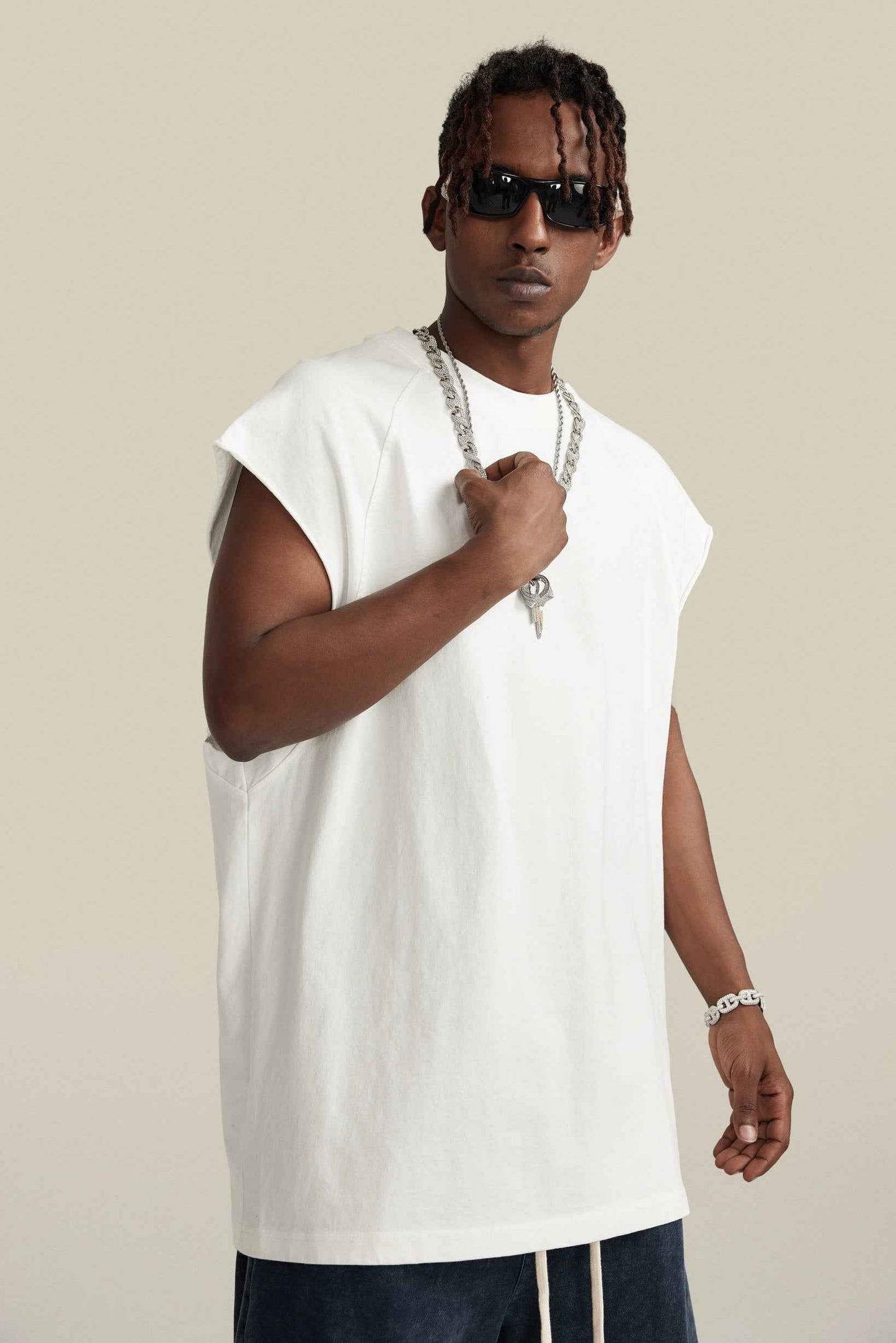 285GSM Men‘s Raglan-Style Snow-Wash Muscle Tee