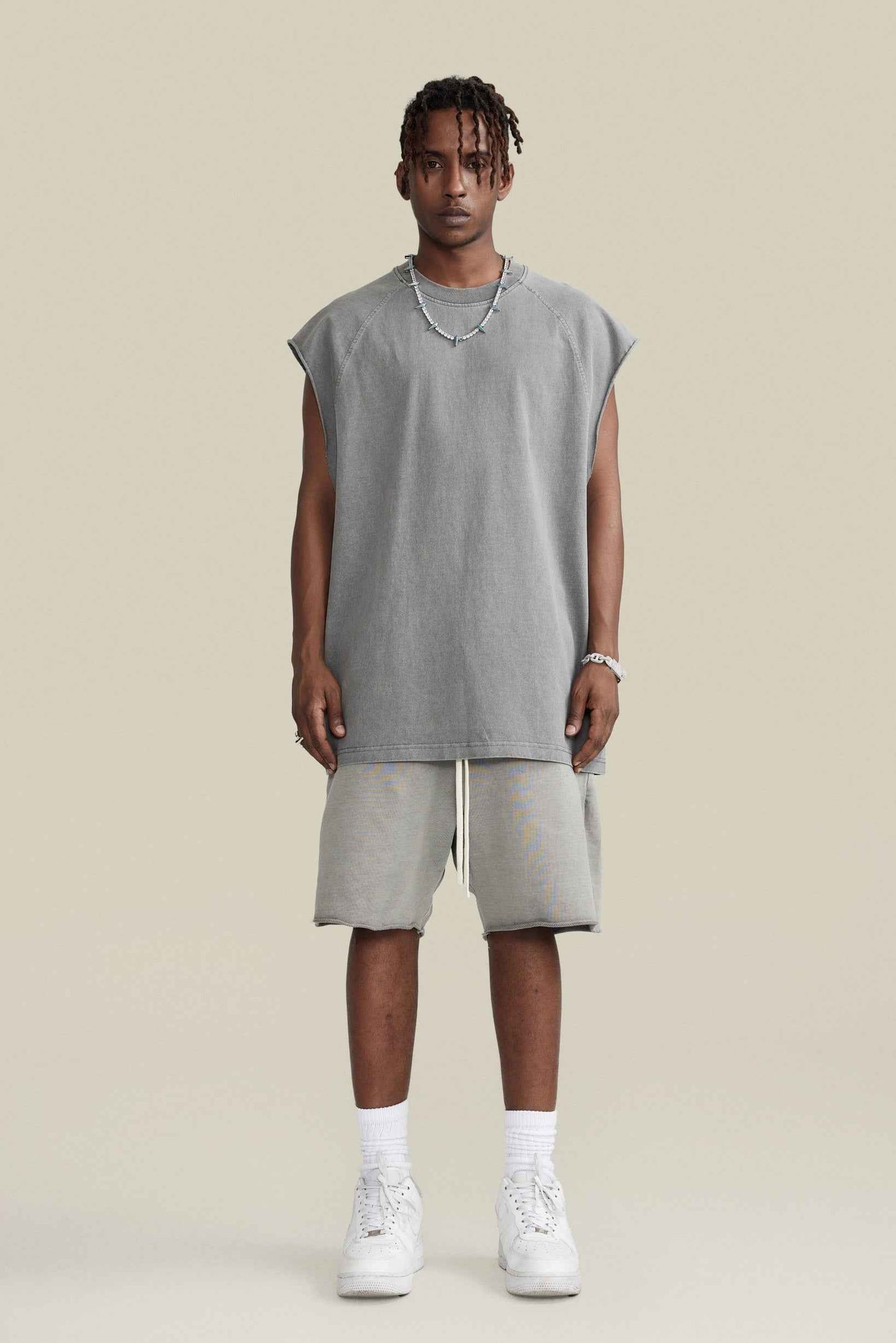 285GSM Men‘s Raglan-Style Snow-Wash Muscle Tee