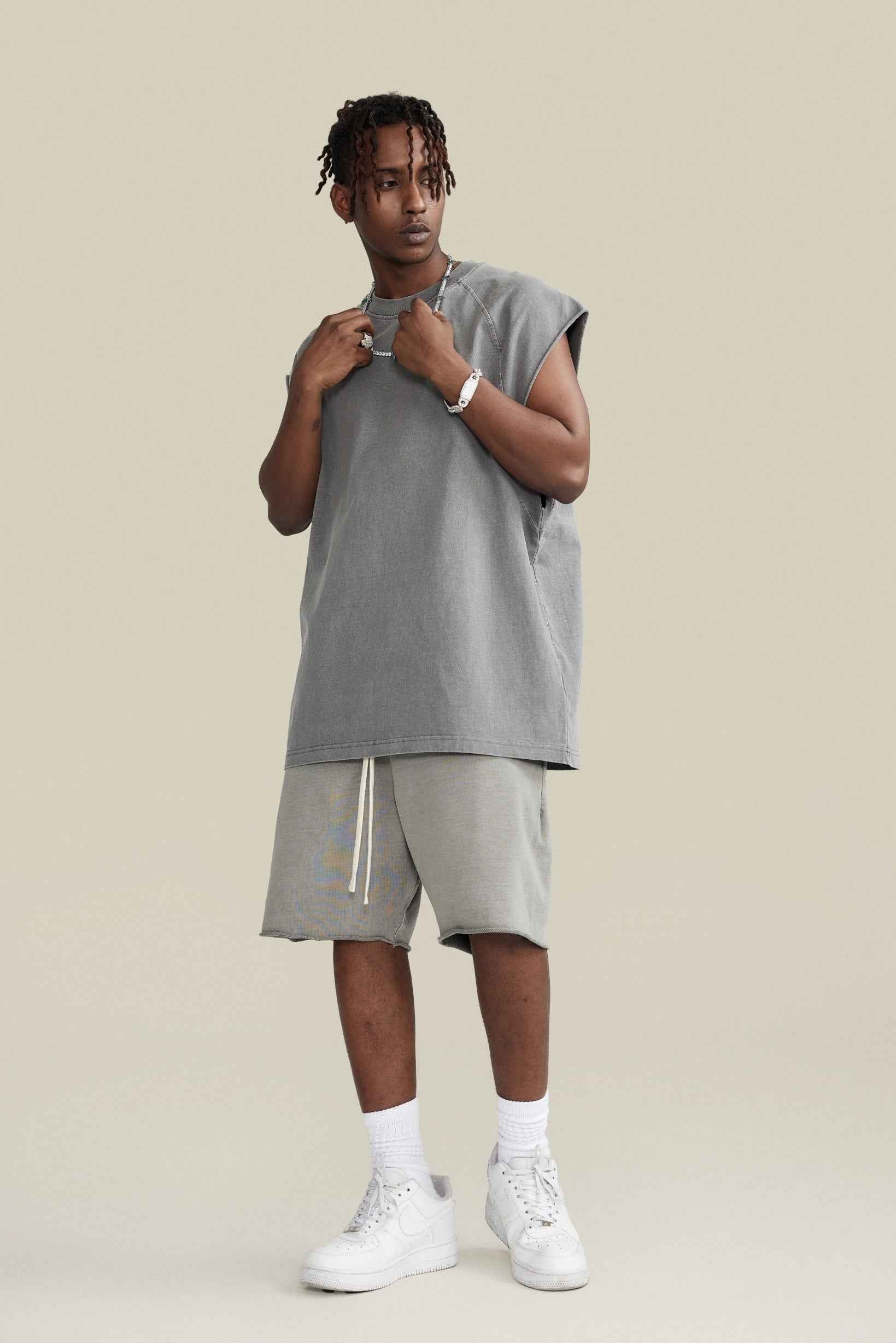 285GSM Men‘s Raglan-Style Snow-Wash Muscle Tee