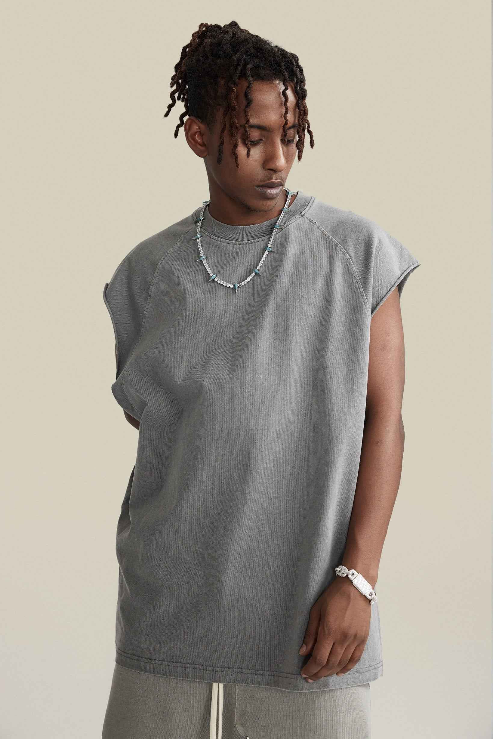 285GSM Men‘s Raglan-Style Snow-Wash Muscle Tee