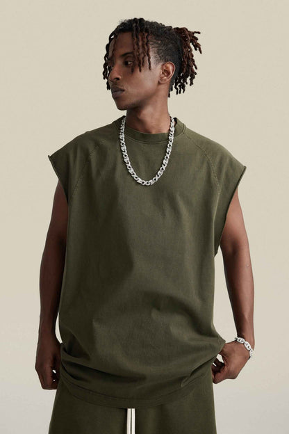 285GSM Men‘s Raglan-Style Snow-Wash Muscle Tee