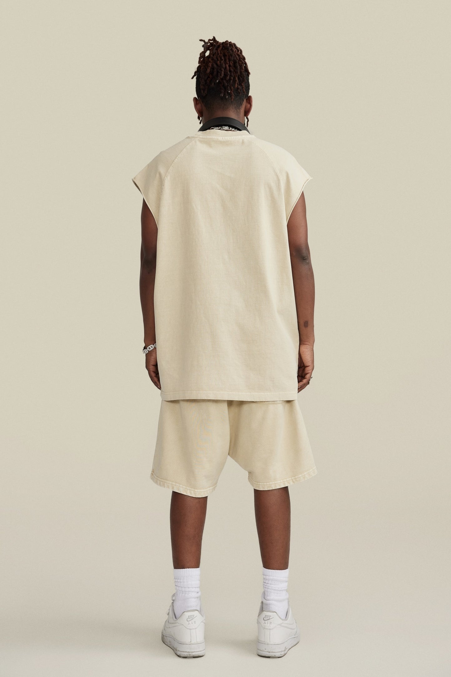 285GSM Men‘s Raglan-Style Snow-Wash Tank Top Grey Apricot