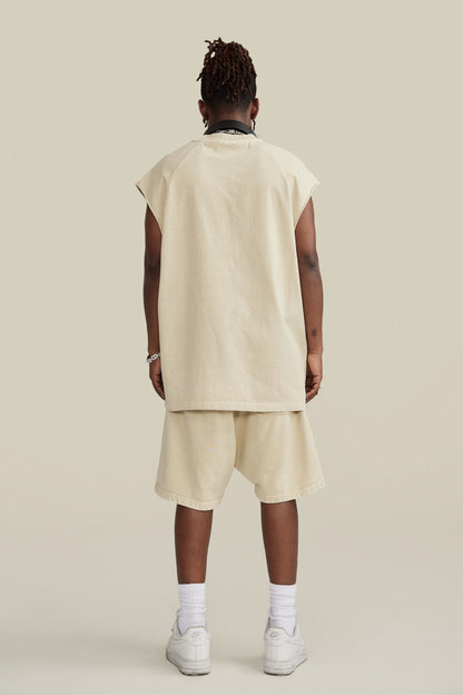 285GSM Men‘s Raglan-Style Snow-Wash Tank Top Grey Apricot