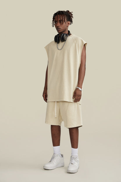 285GSM Men‘s Raglan-Style Snow-Wash Tank Top Grey Apricot