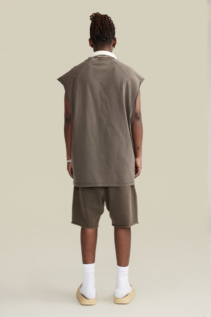 285GSM Men‘s Raglan-Style Snow-Wash Tank Top Coffee Brown