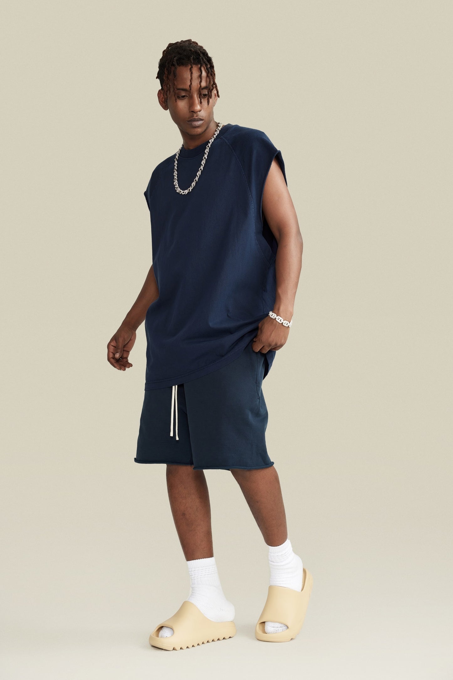 285GSM Men‘s Raglan-Style Snow-Wash Tank Top Royal Blue