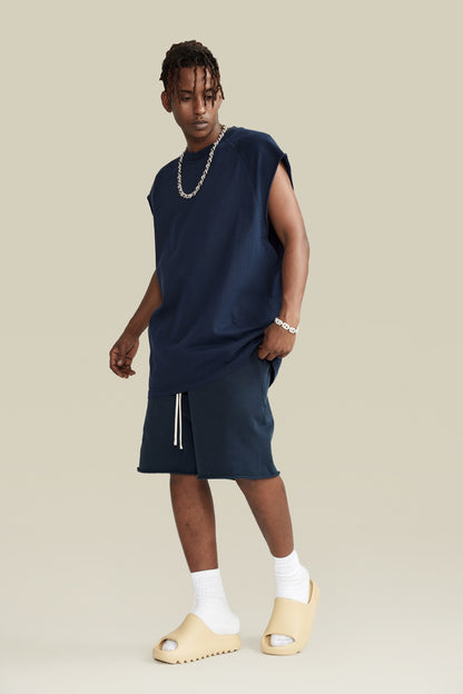 285GSM Men‘s Raglan-Style Snow-Wash Tank Top Royal Blue